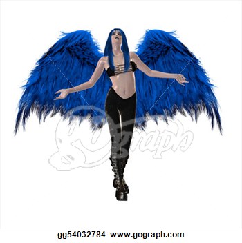     Gothic Blue Angel With Wings Spread And Arms Open  Clip Art Gg54032784