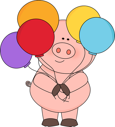 Pig With Balloons Clip Art Image   Cute Pink Pig Holding Four Colorful