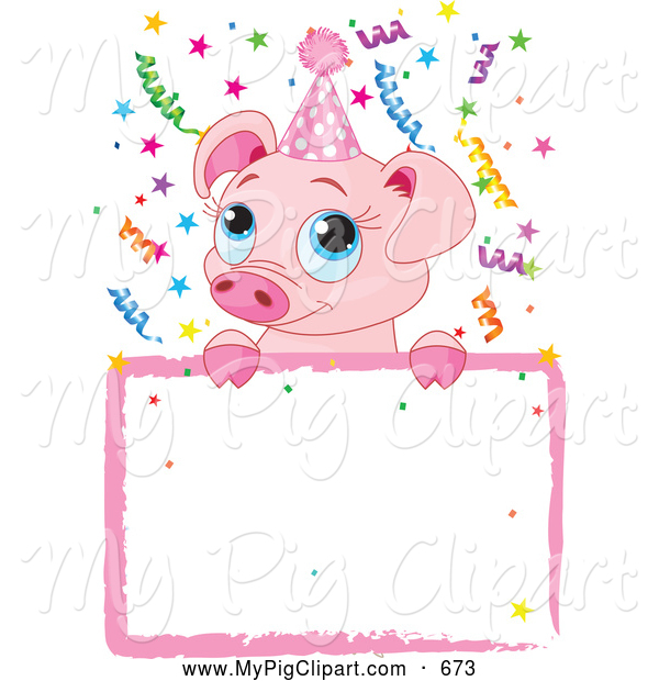 Swine Clipart Of A Cute Birthday Piglet Over A Sign By Pushkin    673