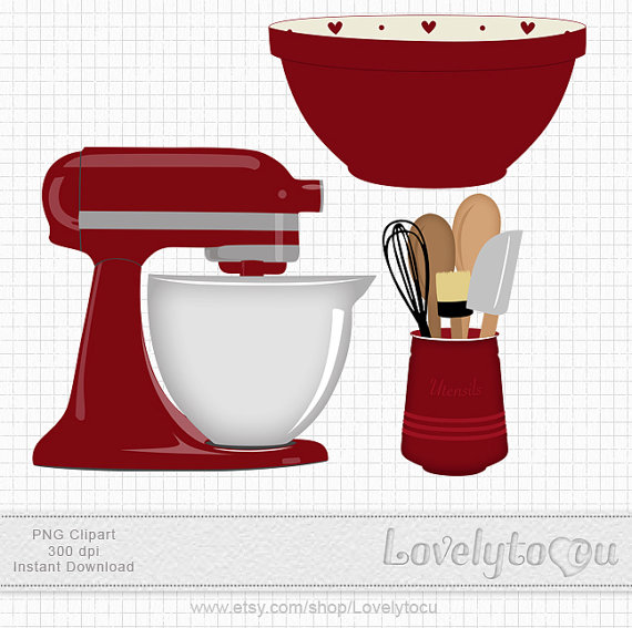 Baking Clip Art Set Mixer Utensils And Bowl Digital Png Clip Art
