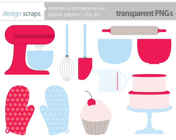 Baking Clipart Kitchen Clip Art Digital Graphics Red Pink Blue Mixer