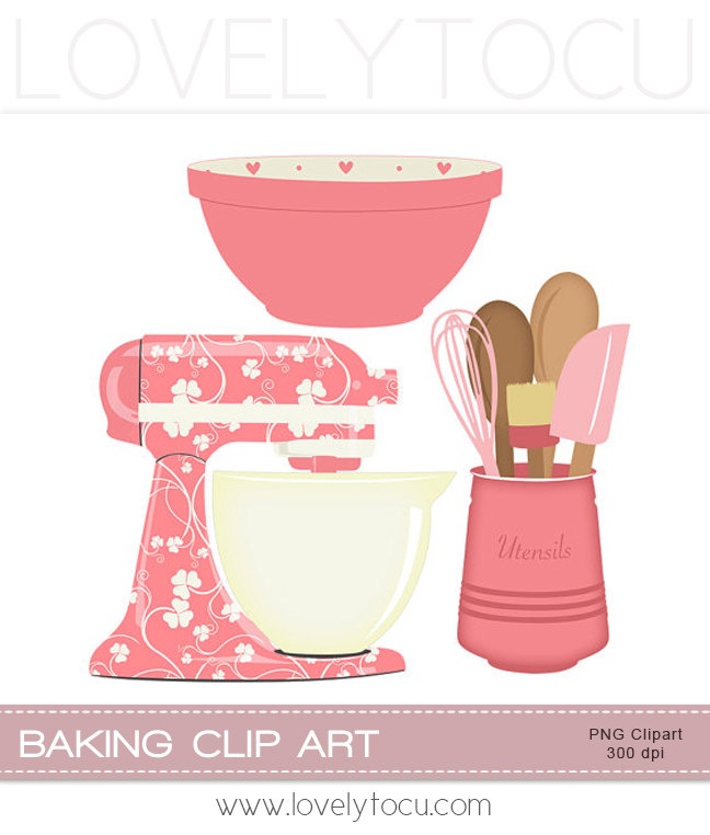 Baking Clipart Set Mixer Utensils And Bowl Digital Png Clip Art