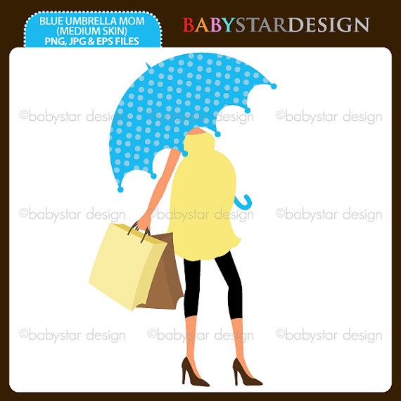 Blue Umbrella Mom 2 Medium Skin Clipart Single By Babystardesign  1    