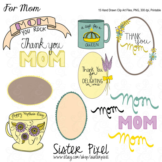     Clip Art  15 Modern Hand Drawn Png Files Great For Crafting For Mom