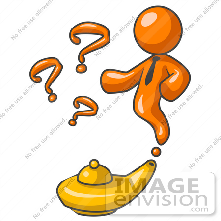 Clip Art Graphic Of An Orange Genie Man Character Wearing A Business