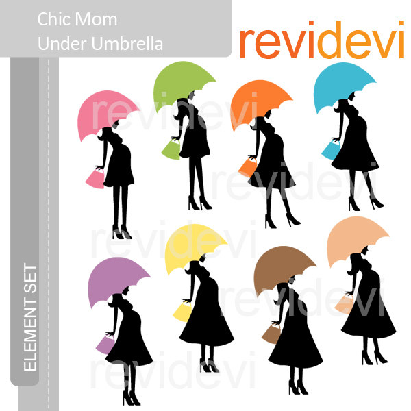 Clipart Chic Mom Under Umbrella E073 Silhouette By Revidevi