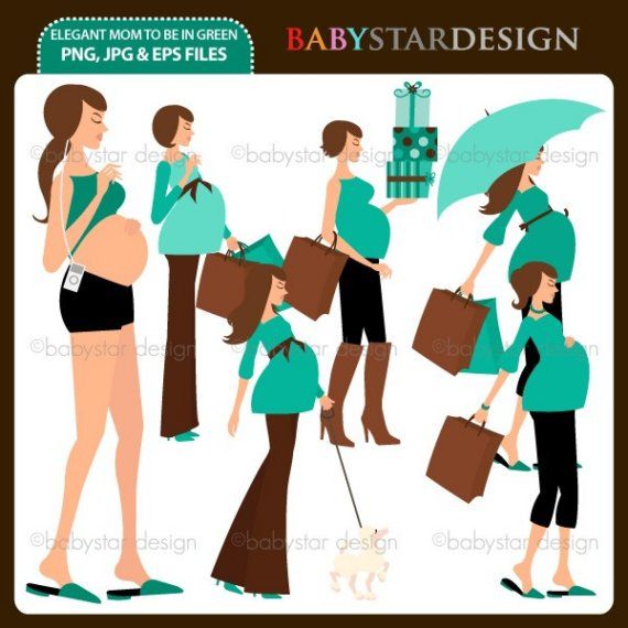 Elegant Mom To Be In Green Clipart Set By Babystardesign On Etsy  5