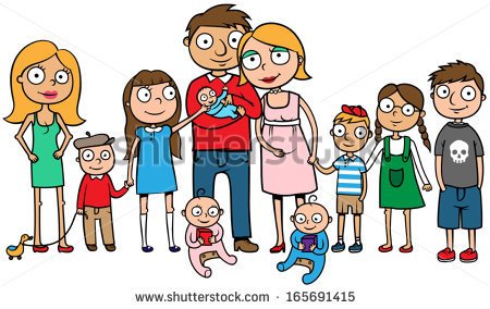 Family With Many Children Huge Family With Ten Kids   Stock Vector