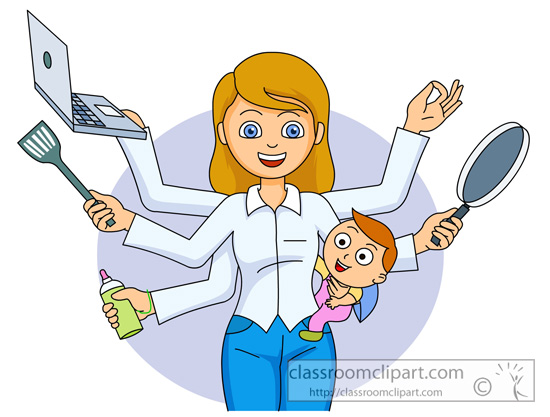Family   Woman Multitasking Family 01   Classroom Clipart