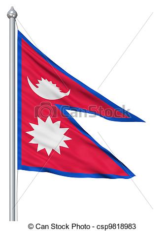 Flag Of Nepal With Flagpole Waving In    Csp9818983   Search Clipart