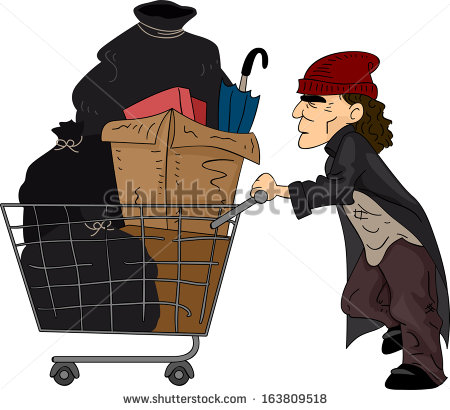 Illustration Of A Homeless Man Pushing A Cart Filled With Recyclable