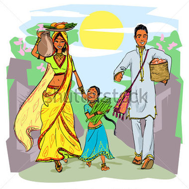 Indian Family Woman With Daughter And Husband Hand Drawn Parents And    