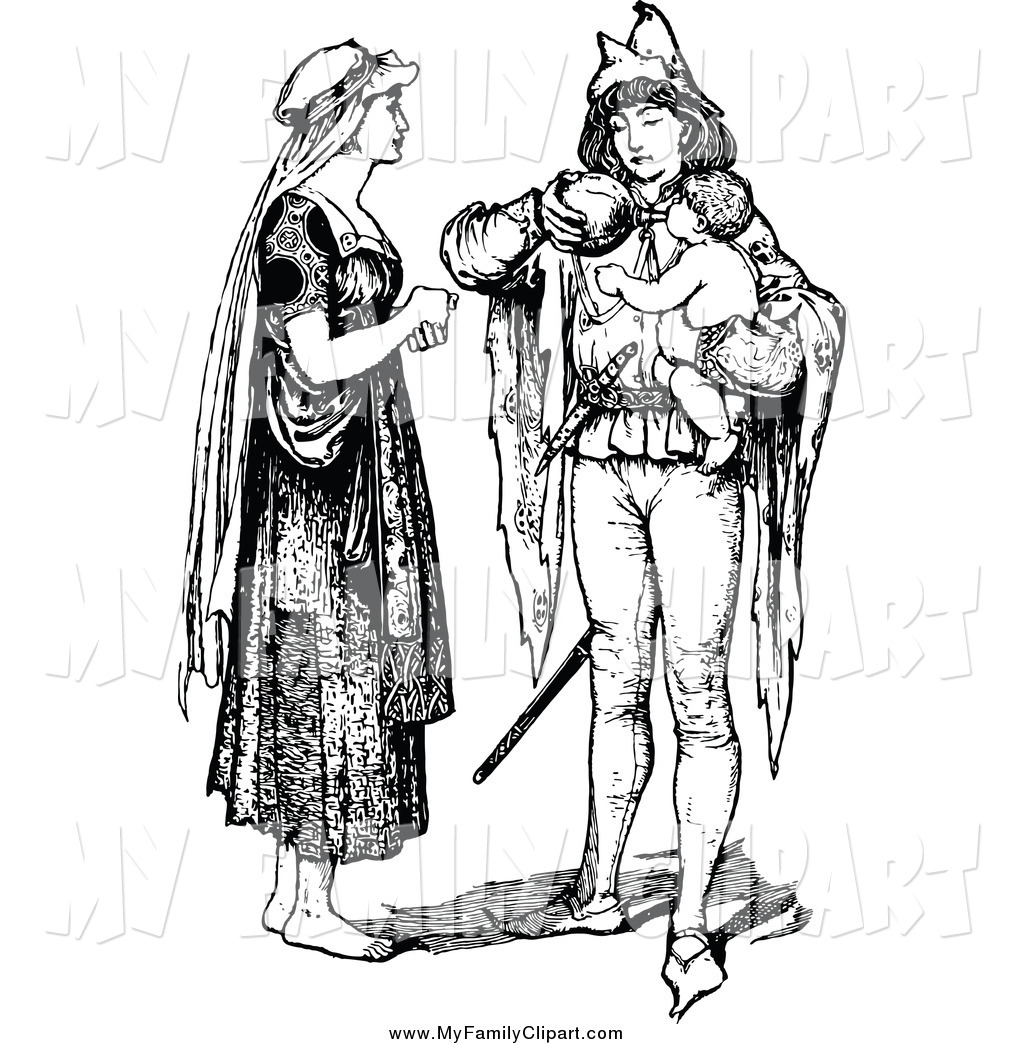 Larger Preview  Clip Art Of A Vintage Black And White Woman And Man    