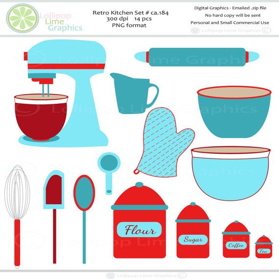 Retro Clipart Baking Kitchen Mixer Rolling By Lollipoplimegraphics  3    