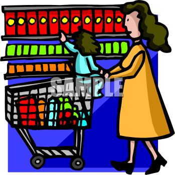 Royalty Free Clipart Image  Little Girl Grocery Shopping With Her Mom