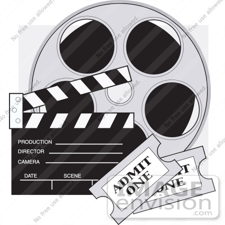 Royalty Free Clipart Of A Film Reel Clapboard And Tickets   0030 0809    