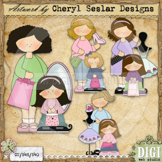 Shopping With Mom 1   Exclusive Cheryl Seslar Clip Art Download   Digi    