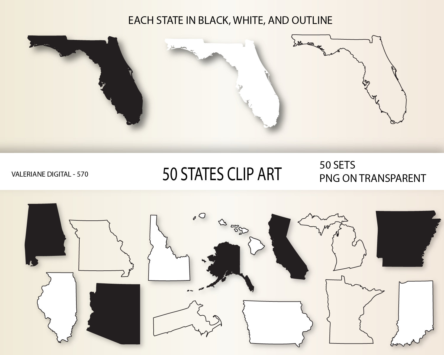 Us States Clip Art 50 States Clipart Usa Map By Valerianedigital