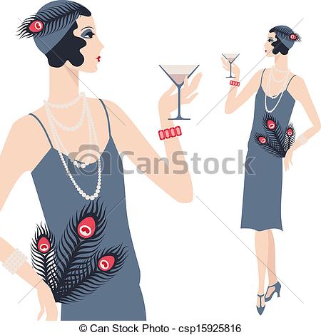 Vector Clip Art Of Retro Young Beautiful Girl Of 1920s Style    