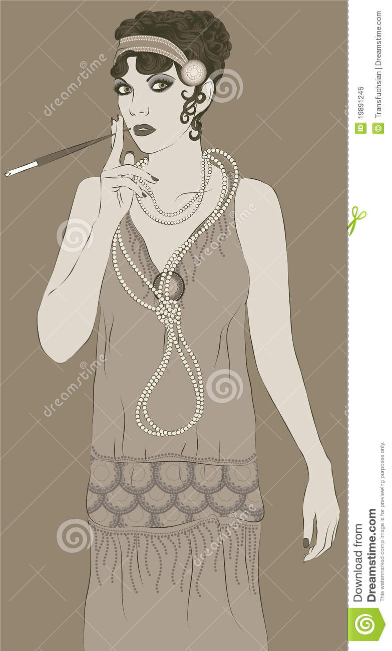 Vintage 1920s Woman Dressed As A Flapper With Cigarette 