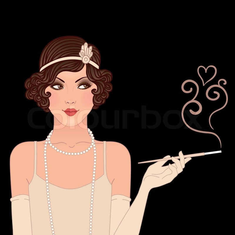 Woman Of 1920s  Vintage Style Vector Illustration Isolated On Black