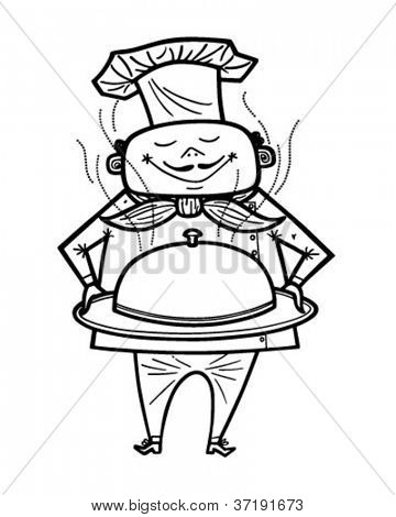 Chef With Covered Dish   Retro Clipart Illustration Stock Vector
