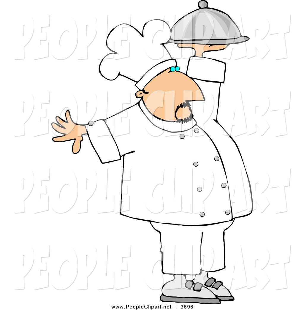 Clip Art Of A Professional Caucasian Male Chef Carrying A Covered