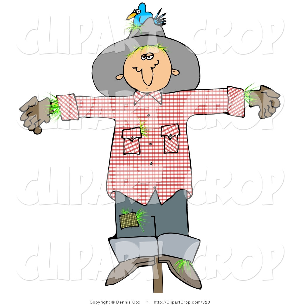 Clip Art Of A Sad Scarecrow On Post With Bluebird Nesting In His    