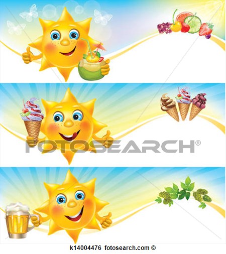 Clip Art Of Fun Sun With Ice Cream And Cool Drinks Horizontal Banners