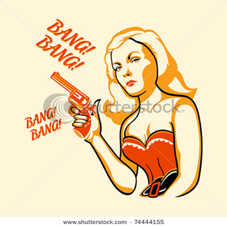 Clip Art Picture Of A Gangster Woman In Retro Three Color Print