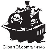 Clipart Illustration Of A Jolly Roger Flag On A Black And White Pirate