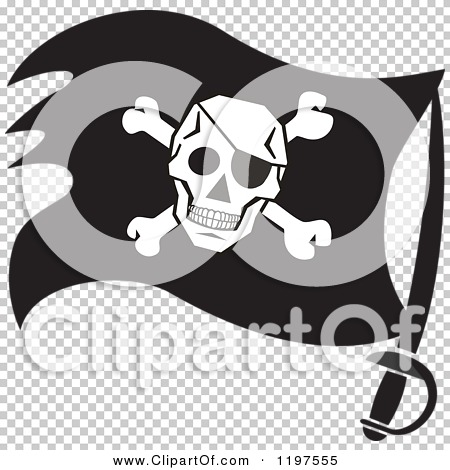 Clipart Of A Black And White Pirate Flag On A Sword   Royalty Free