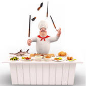 Clipart Of Chef Cooking Noodles On The Table K9493721   Search Clip    