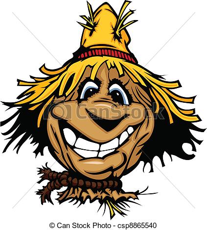 Clipart Of Happy Scarecrow Face With Straw Hat   Cartoon Scarecrow    