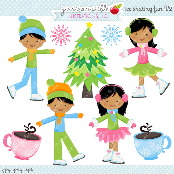 Ice Skating Fun V2 Cute Digital Clipart   Commercial Use Ok   Ice