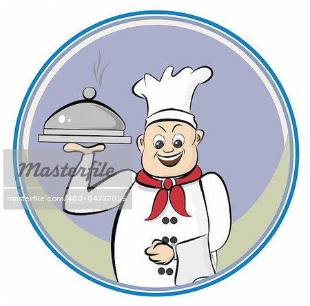 Illustration Of Happy Chef Carrying A Covered Dish  Stock Photo
