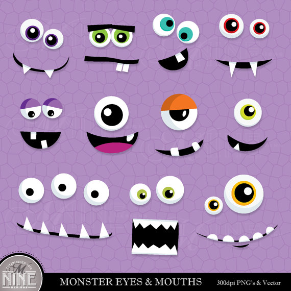Monster Eyes   Mouths Clip Art  Digital Clipart Instant Download