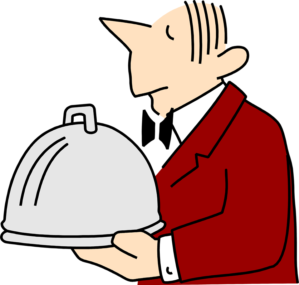 Photo   Illustration Of A Waiter Carrying A Covered Dish     7435