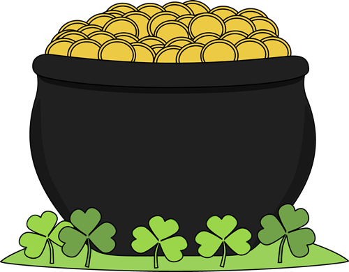 Pot Of Gold And Shamrocks Clip Art Image   Pot Of Gold Sitting In A