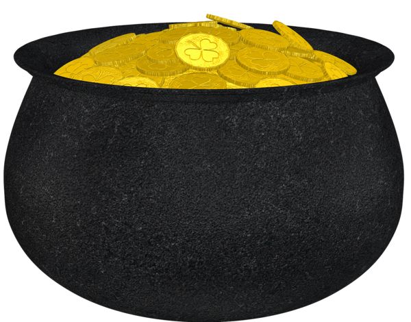 Pot Of Gold With Shamrock And Gold Coins Png Picture