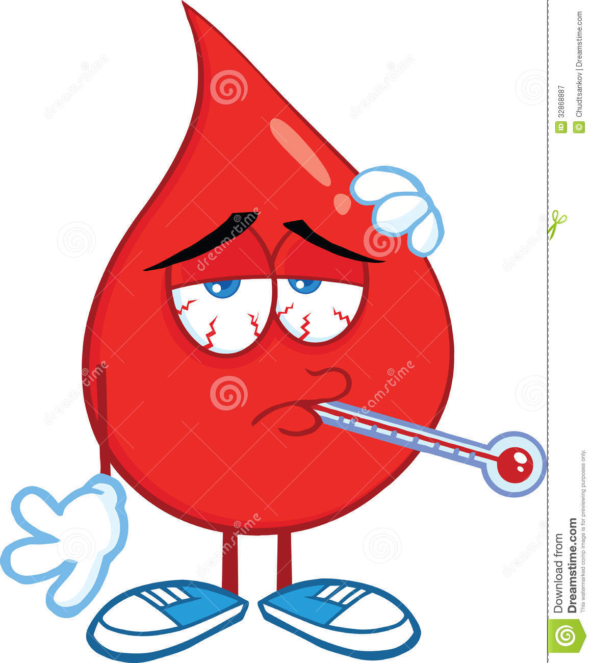 Sick Thermometer Cartoon Sick Blood Drop Character Thermometer Cartoon