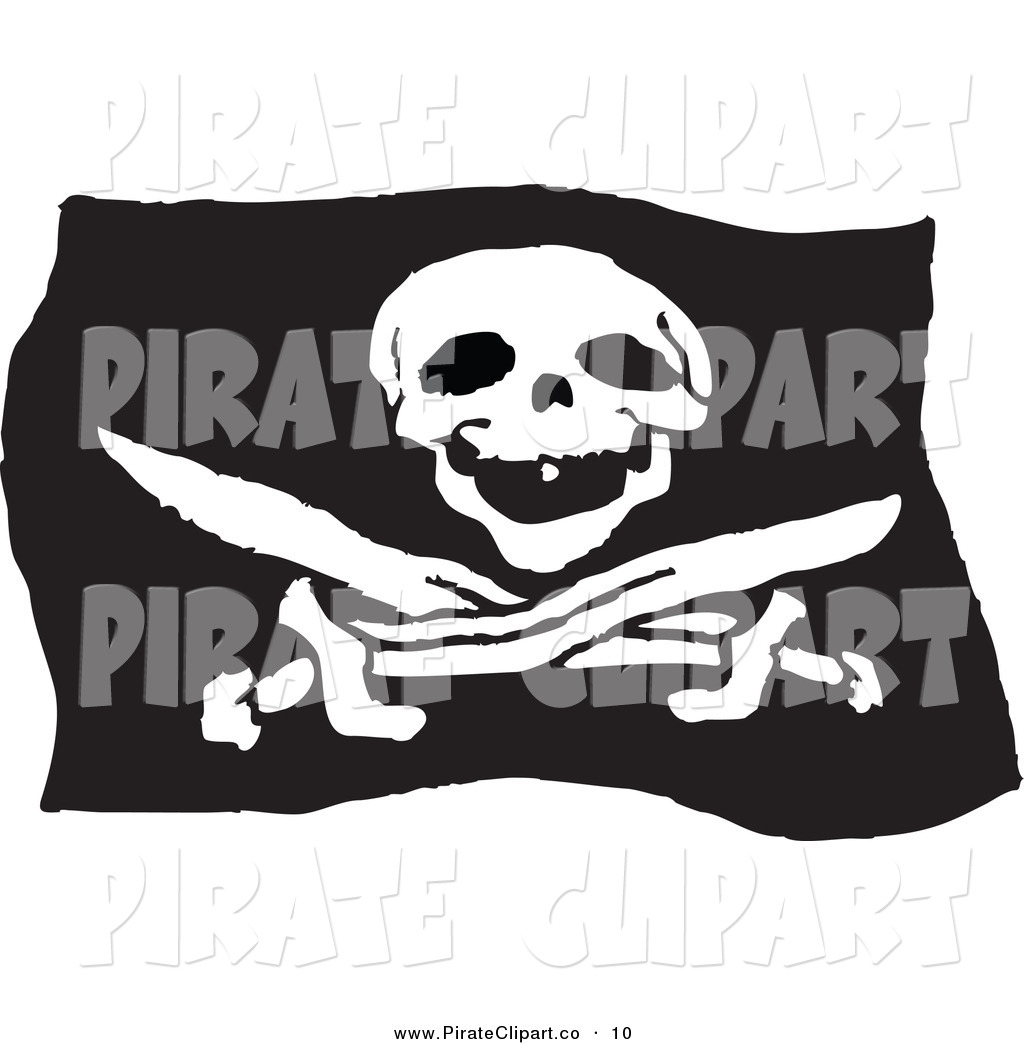 Vector Clip Art Of A Black And White Jolly Roger Pirate Flag Waving In