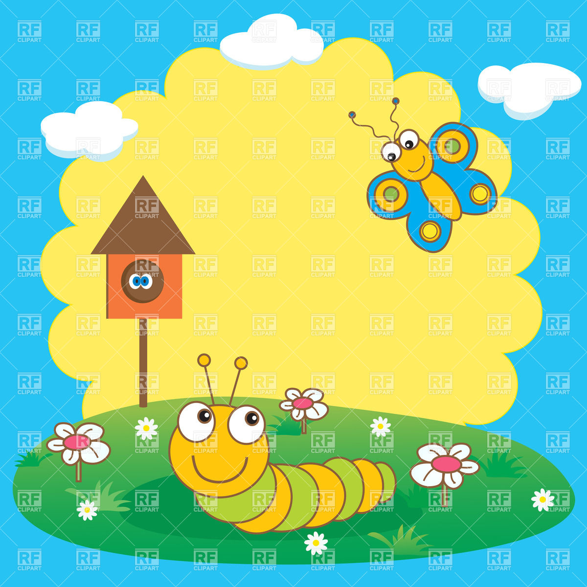 Cartoon Landscape With Caterpillar And Butterfly 24301 Plants And