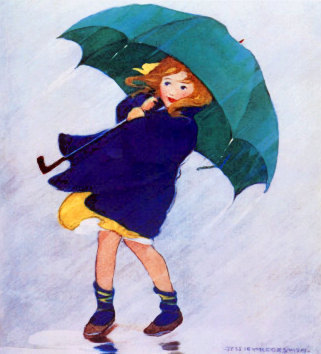 Girl In Rain Umbrella   Public Domain Clip Art Image