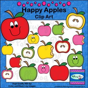 Happy Apples Clip Art   20 Color And Black Line Images    