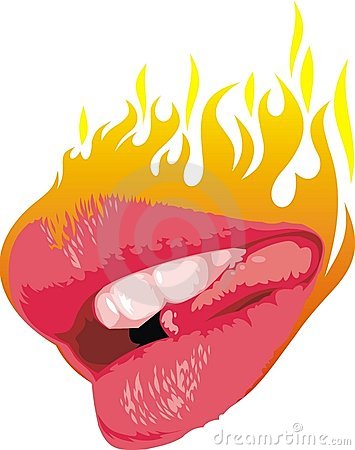 Hot Lips With The Flames On The White Background 