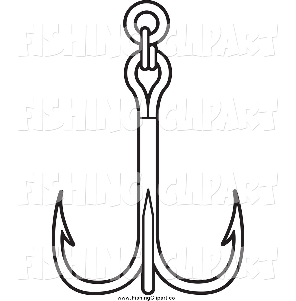 Larger Preview  Clip Art Of A Black And White Triple Fishing Hook Or
