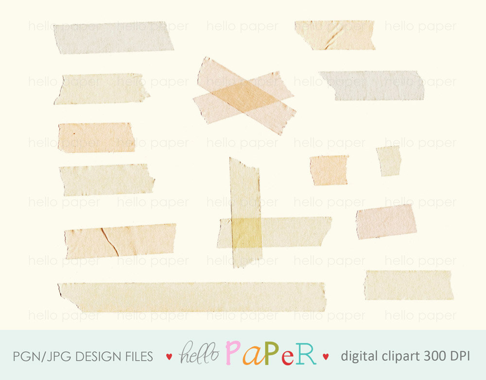 Natural Vintage Tape Strip Digital Clipart Set By Byhellopaper