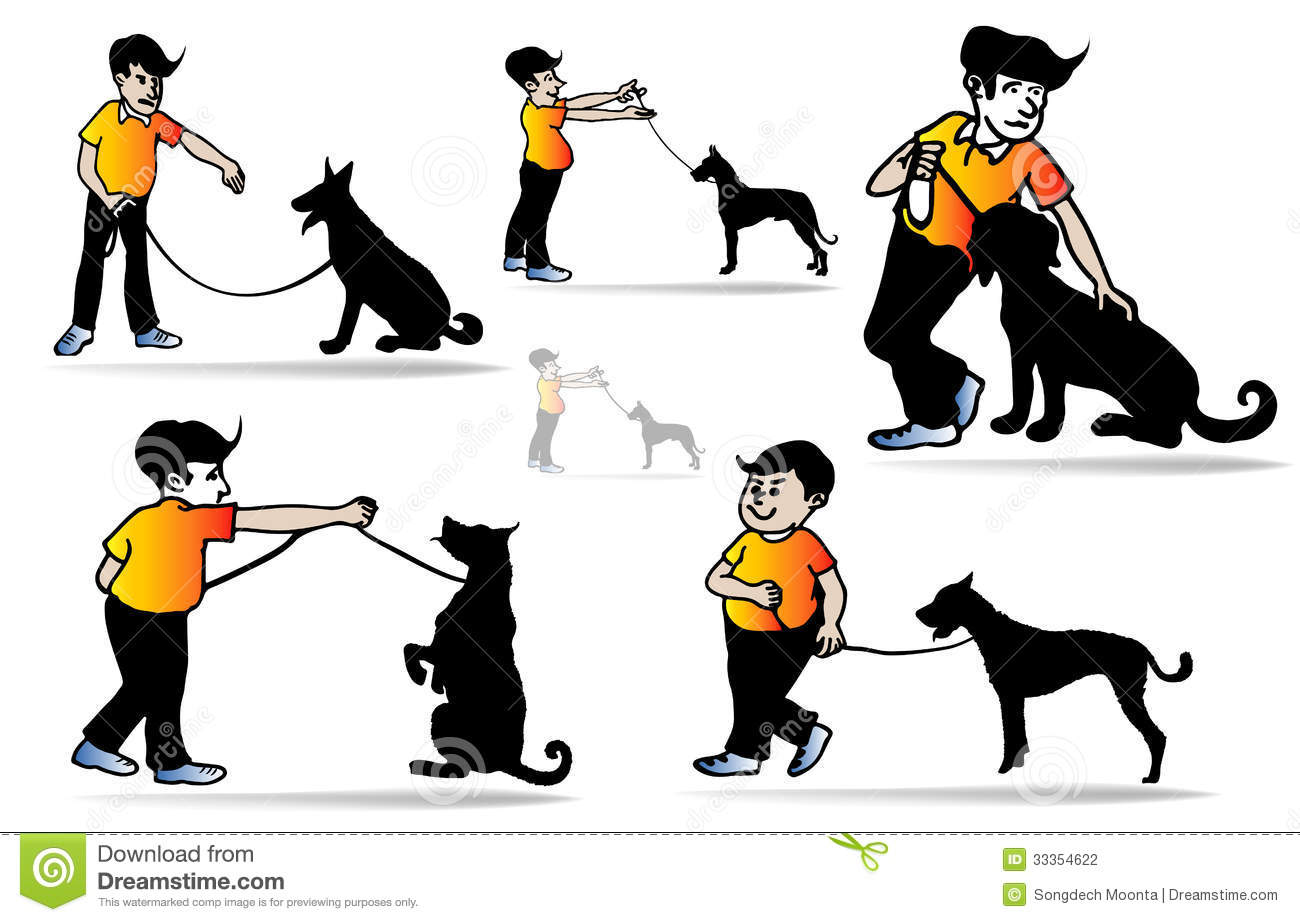 The Dog Man Training Teaching A Dog To Tame  Silhouette Illustration