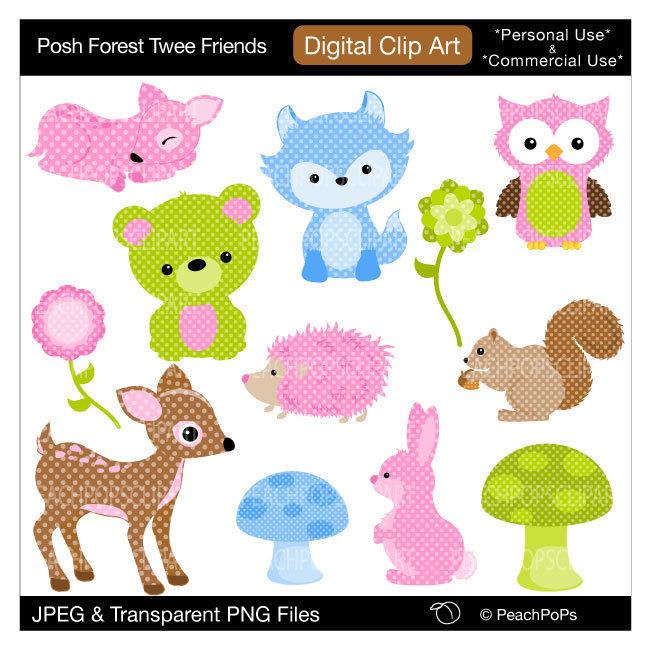 Baby Woodland Clip Art Animals Clipart Polka By Peachpopsclipart